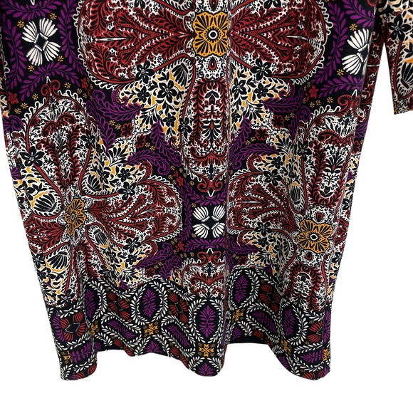 Chico's Blouson Sleeve Geometric Pattern Shift Dress Purple Burgundy 12/14 - Picture 3 of 7